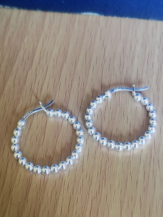925 Sterling Silver Jewelry - Silver Beaded Hoop Earrings — Women's Jewelry